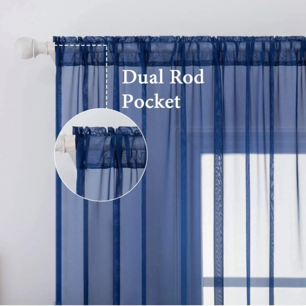 Luxury Home | Set of 2 Elegant meets Chic Navy Blue Sheer Curtain Panels